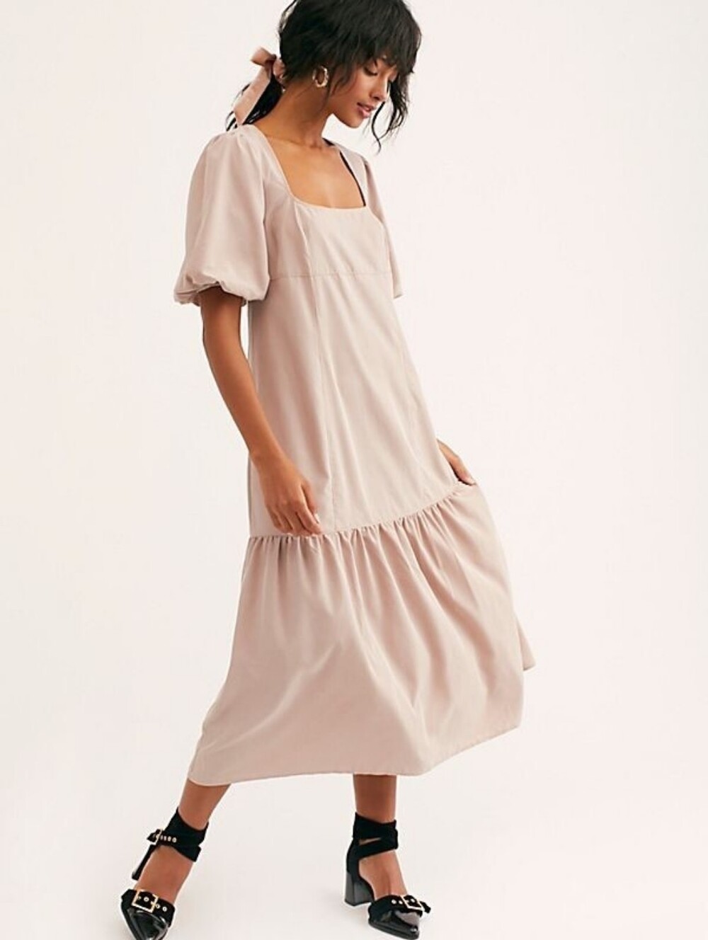FREE PEOPLE Jordan Dress Drop Waist MIDI DRESS Dusty Pink Cottage Romantic Sz M